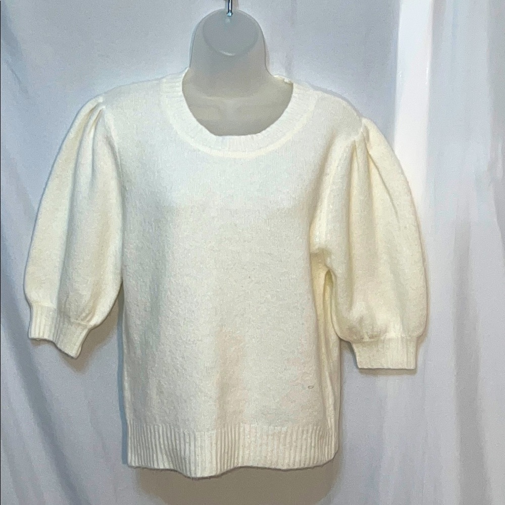 Z Supply Cream Crew Neck Sweater with Puff Sleeves Size Large Wool Blend